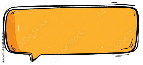 Hand-drawn, cartoon-style, orange speech bubble