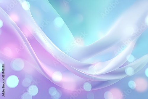 Delicate, pastel-toned abstract background. Flowing, translucent fabrics in light purple, blue, and white, overlayed with soft, out-of-focus light