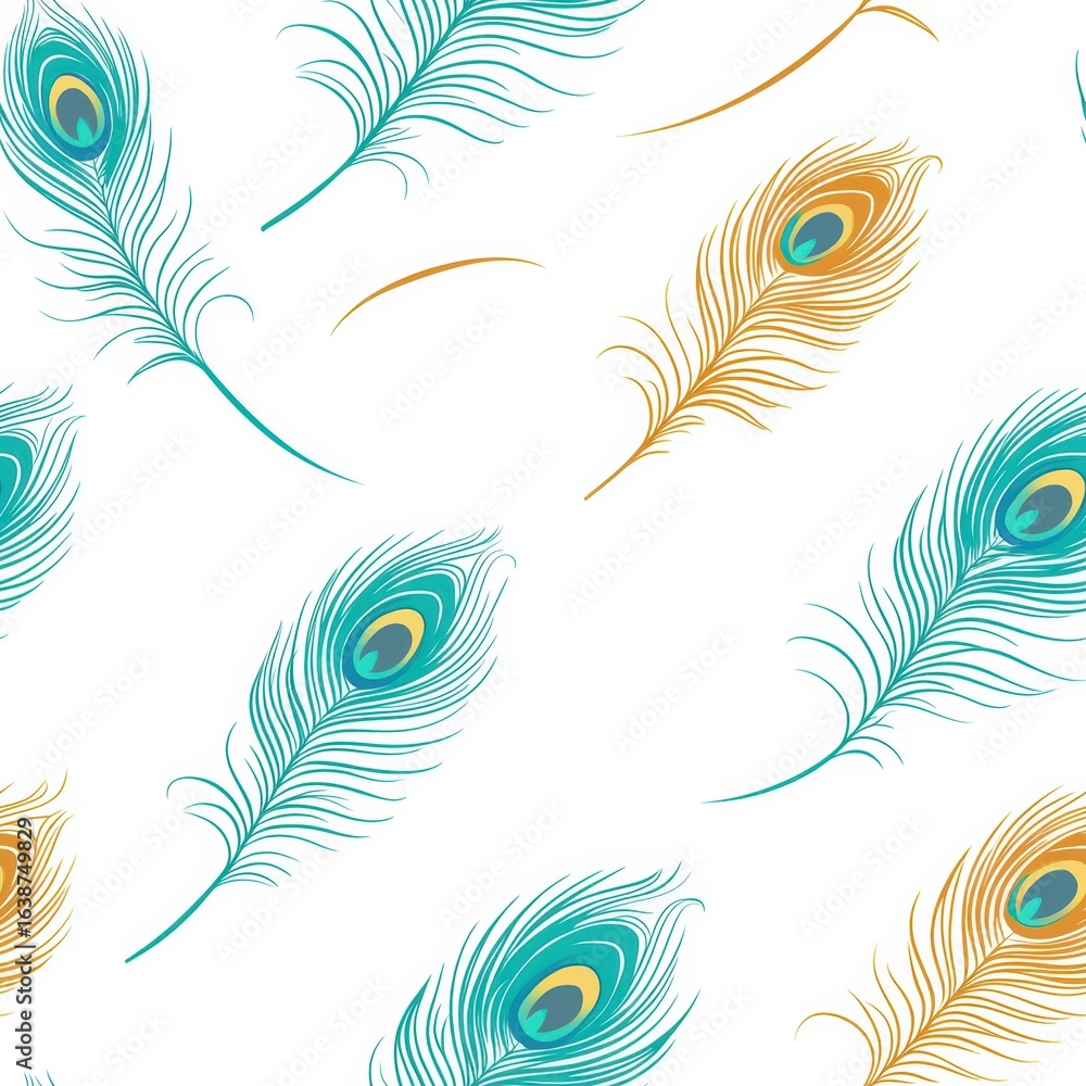 Obraz premium Elegant peacock feathers seamless pattern design.