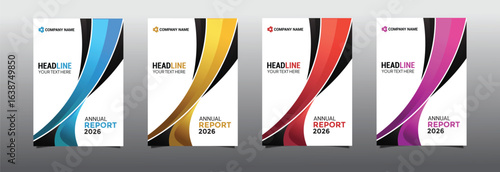 Modern annual report cover set with abstract geometric curves. Business design
