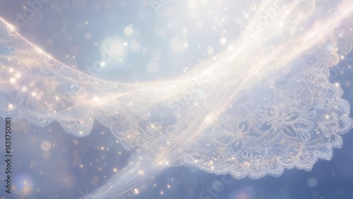 Luminous Waves of Intricate Lace Adorned with Golden Sparkles