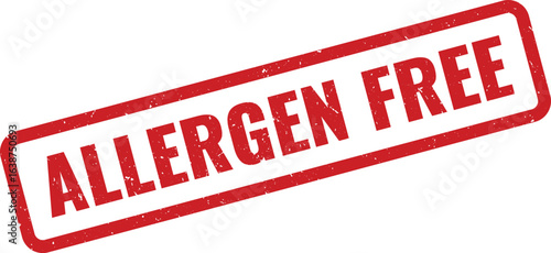 Red rubber stamp indicating allergen free for product certification and safety assurance