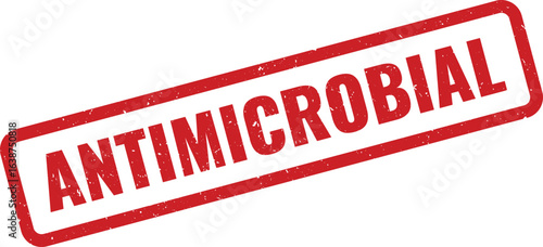 Red rubber stamp with the word antimicrobial embossed diagonally across it