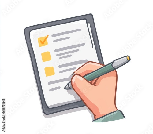 Hand writing on a checklist