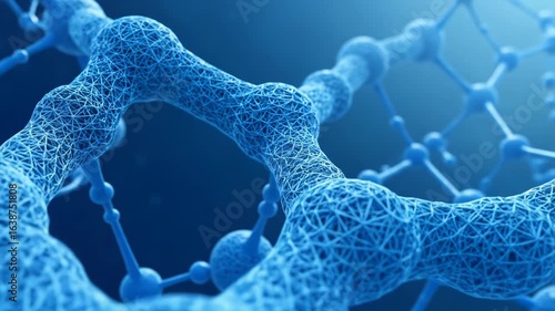 Abstract Blue Molecular Structure with Interconnected Spheres on Gradient Background