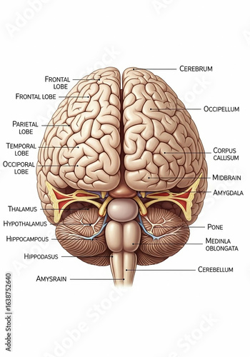 Detailed Human Brain Anatomy Illustration Superior View