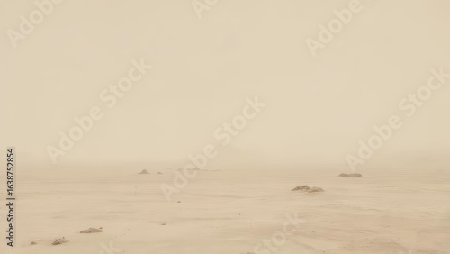 Ethereal Desert Vista Veiled in a Silent, Monochromatic Sandstorm