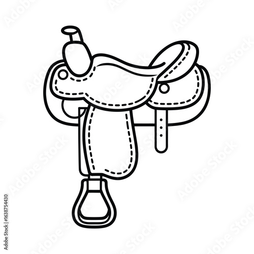 Simple outline drawing of a western horse saddle