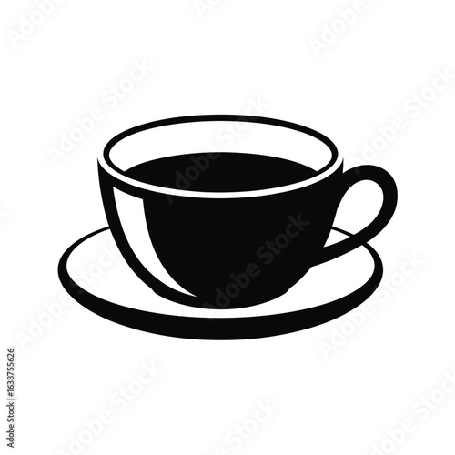 Simple black silhouette of a coffee cup and saucer