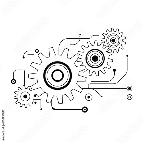 Interconnected gears and circuits forming a complex mechanical system