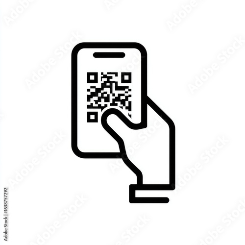 Smartphone with QR code being scanned by a hand