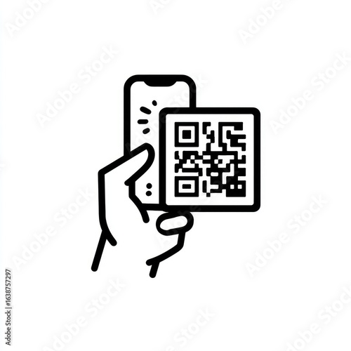 Hand holding a smartphone with a QR code