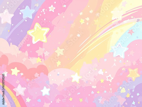 Pastel rainbow background with stars and clouds (1)