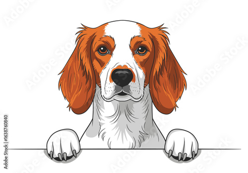 A charming, detailed illustration of a dog with expressive eyes, paws visible.
