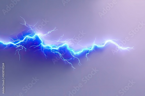 A horizontal band of vibrant blue lightning against a muted gray-lavender background.  The lightning is depicted with branching, jagged streaks and glowing points of light
