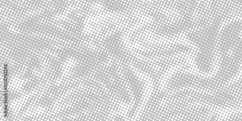 Dot grid pattern vector illustration. Simple black white point background with small and large polka dots. Abstract futuristic dotted mesh with gradient effect. Vector halftone