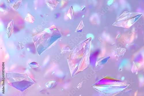Holographic shards in pastel hues, floating in mid-air