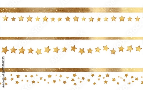 Gold star borders on white background
