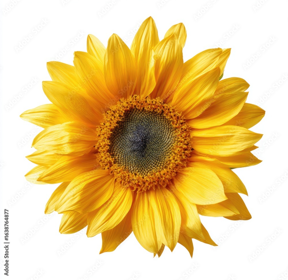 Vibrant yellow sunflower, close-up, isolated on white Vibrant yellow sunflower, close-up, isolated on white