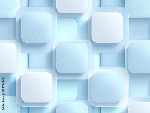 Abstract pattern of light blue and white squares with a 3D effect