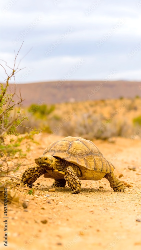 Obraz premium Tortoise walking in desert