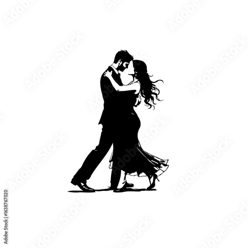 Silhouette of couple dancing intimately against a pure white background elegantly captured