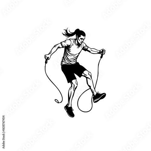 Athletic man in action performing a jump rope exercise for cardio training illustration