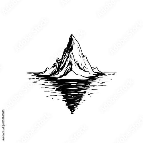 A striking minimalist illustration of a mountain range reflected in calm water scenery