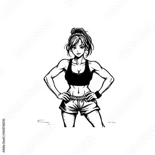 Strong woman illustration showcasing fitness and muscle definition with confident pose