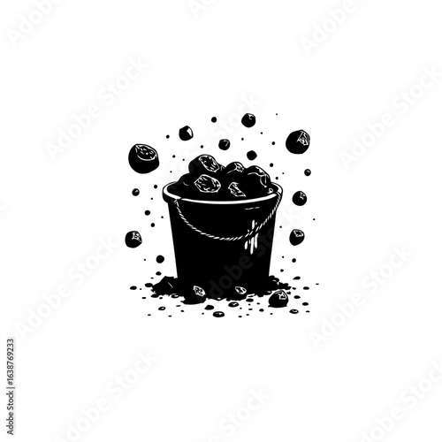 Coal Bucket Illustration: Vector Graphic of Dark Mineral Fuel Source in Minimalist Style