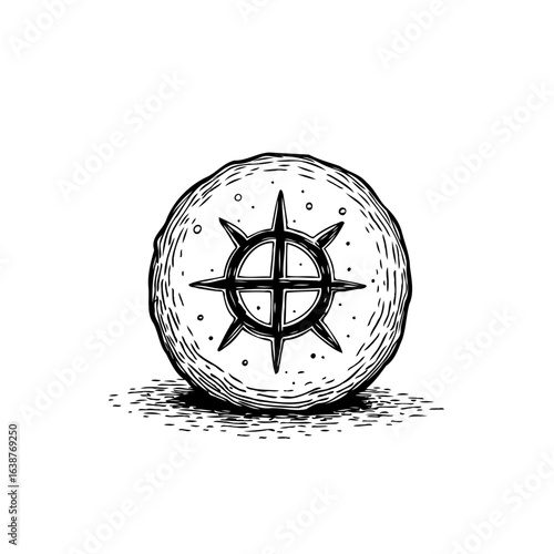 Mystical Navigation: Hand-Drawn Stone Compass Rose Guide for Spiritual Journeys