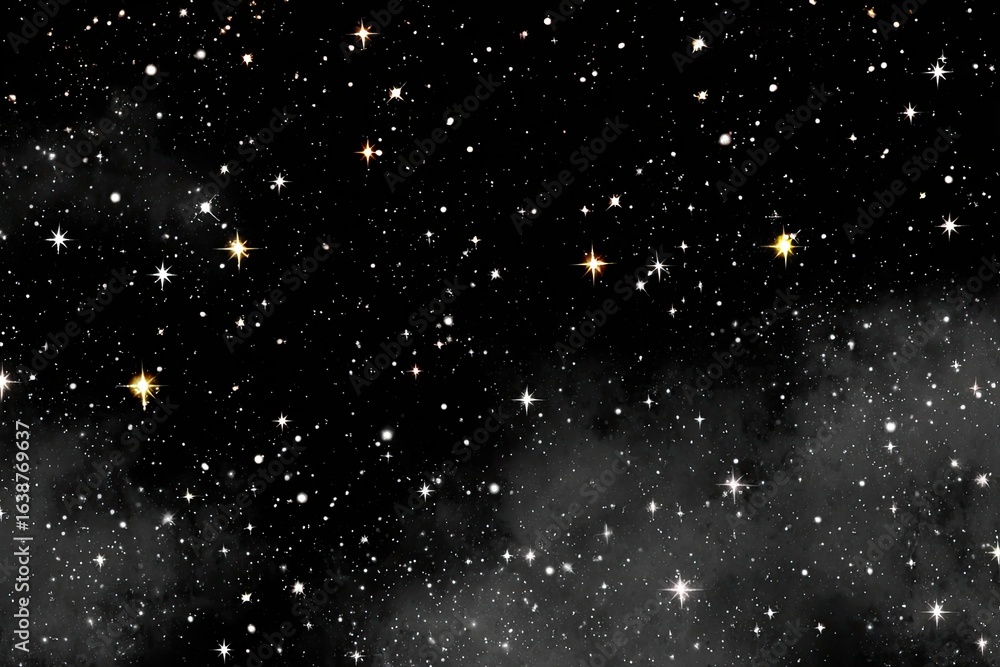 Obraz premium A deep space expanse, densely populated with stars of varying brightness. Clusters of stars are visible against a backdrop of inky black and subtle nebulae