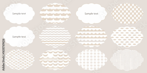 Collection of decorative scalloped circles with patterns and text placeholders