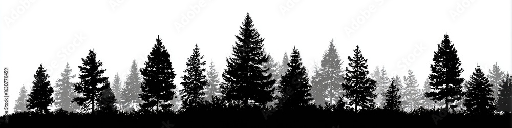 Fototapeta premium Black and white silhouette of a dense forest