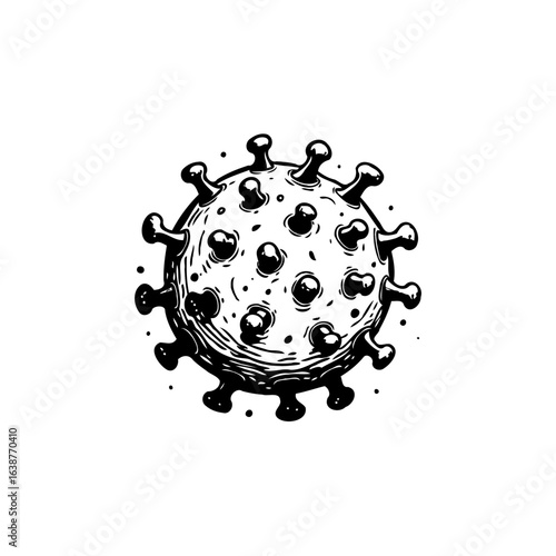 Hand-drawn coronavirus illustration symbolizing pandemic and global health crisis