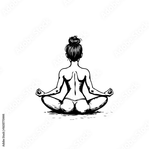 Illustration of a woman in a lotus position practicing yoga, promoting mindfulness