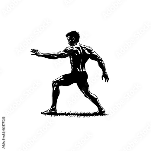 Dynamic vector illustration of a muscular man demonstrating strength and fitness