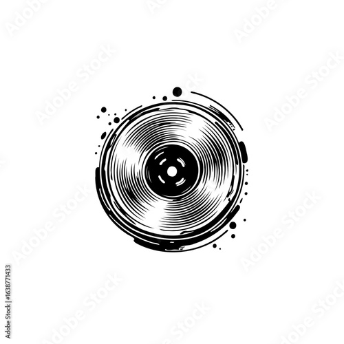 Monochrome vinyl record design with a textured, edgy aesthetic for music enthusiasts