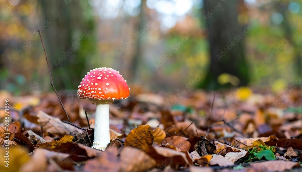 Poisonous mushroom in autumnal forest floor. Poisonous mushroom in autumnal forest floor.