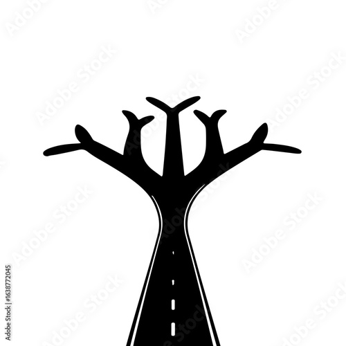 Many Choices Graphic
A simple and clear icon of a road with multiple forks, representing a situation with many options or complex decisions