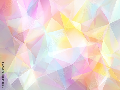 Abstract polygonal pattern of pastel colors.  Soft, blended triangles create a textured,  geometric design
