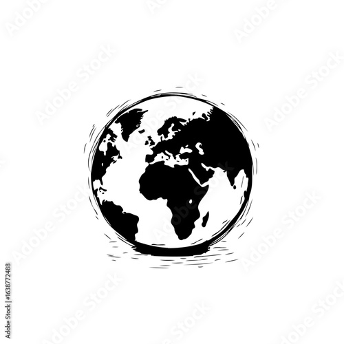 Hand Drawn World Globe Illustration: A Minimalist Depiction of Earth's Continents
