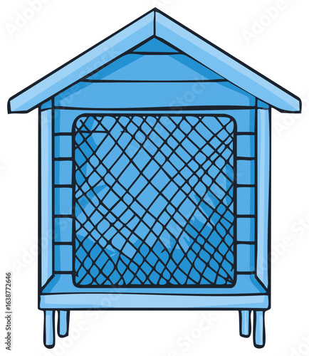Cartoon Blue Hutch with Wire Mesh Front Panel Pet Housing and Backyard Structures