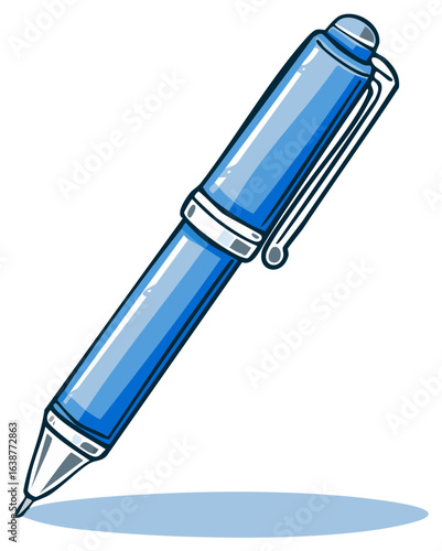 Blue Ballpoint Pen Illustration Detailed Style School Supply Drawing Writing Instrument Equipment