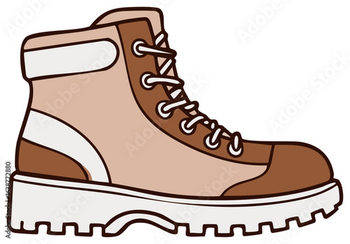 Hiking Boot Illustration with Laces and Lug Sole in Earthy Tones