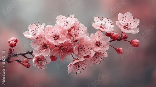 Delicate Pink Cherry Blossom Branch Accentuating the Beauty of Spring in a Soft Focus Background