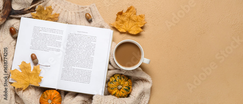 Cup of tasty coffee, book a...