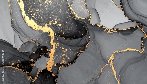 Abstract gray and black design with gold flecks.