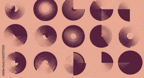Abstract Geometric Composition Featuring Circular Shapes and Varied Textures on Peach Background
