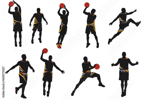 Vector silhouettes of man playing basketball